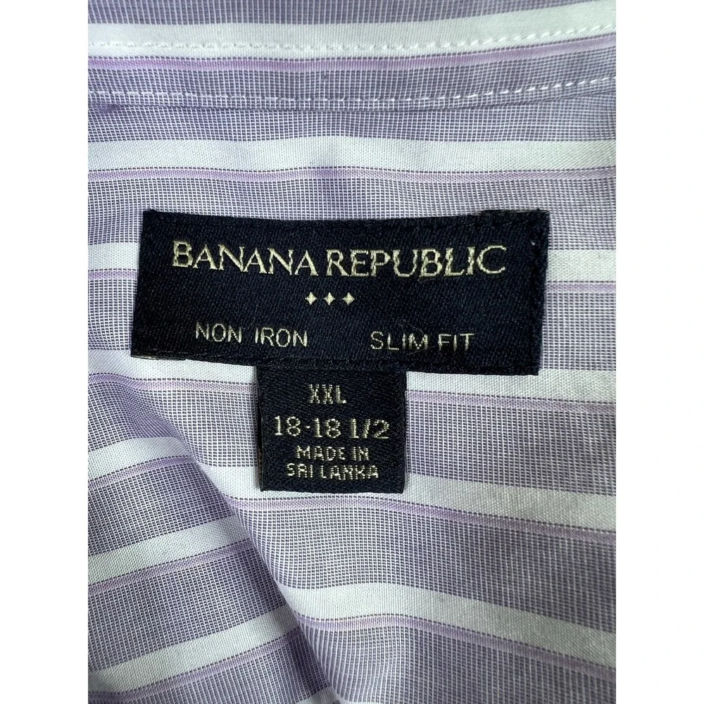 Banana Republic Shirt Mens‎ 2XL Purple White Stripe Non Iron Slim Fit Dress XXL